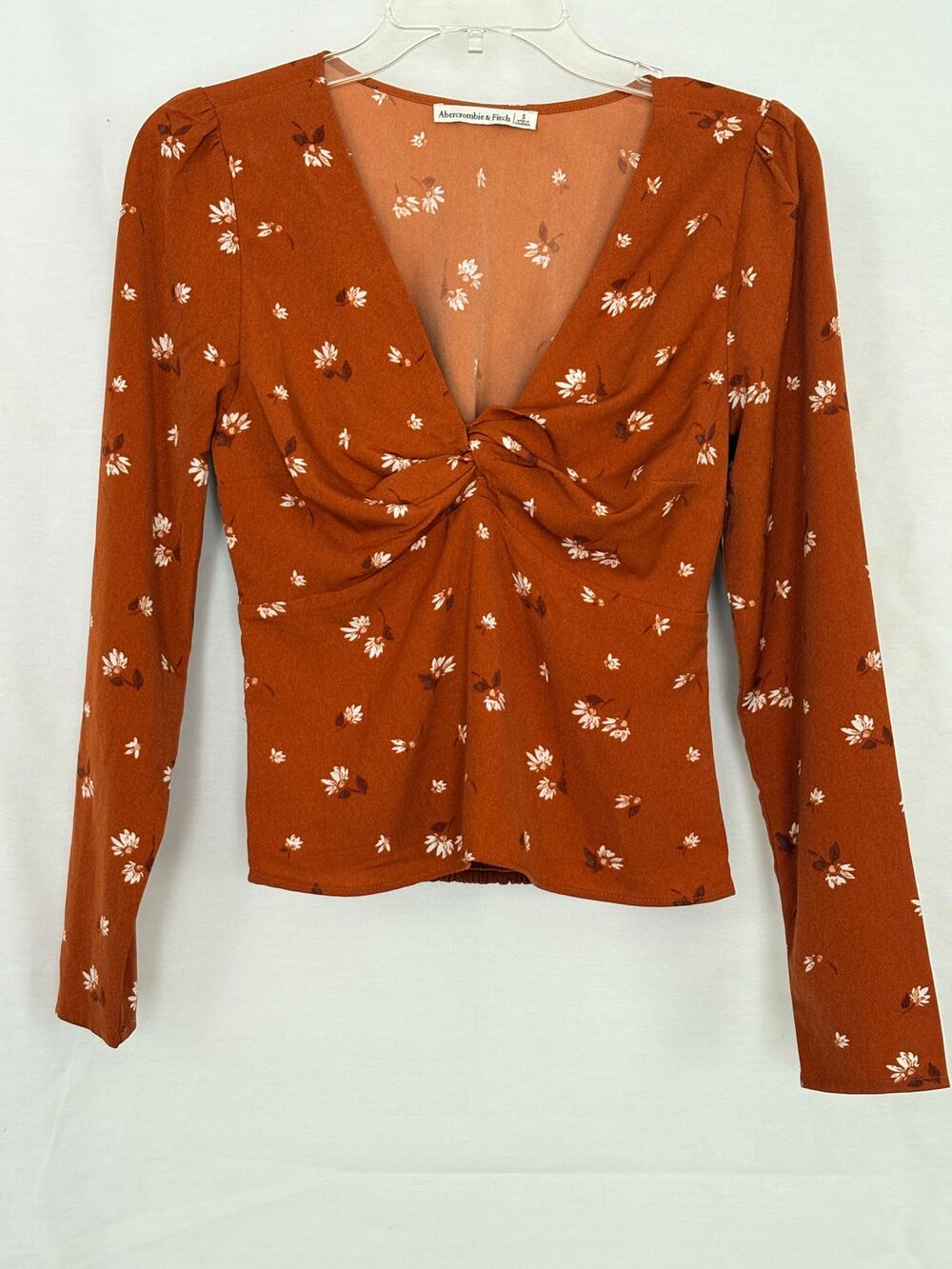Abercrombie Twist Front V-Neck Long Sleeve Floral Top Rust – Size S EUC